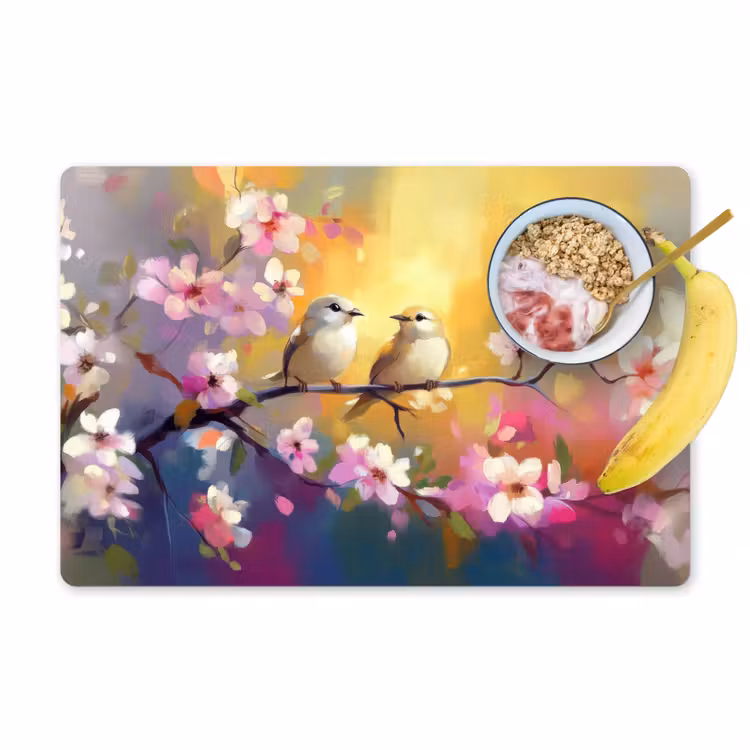Vogels - Bloemen - Roze Placemat vinyl groot -zzzproduct_Kitchenyeah-website