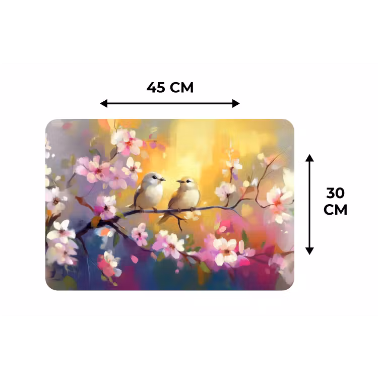 Vogels - Bloemen - Roze Placemat vinyl groot -specs