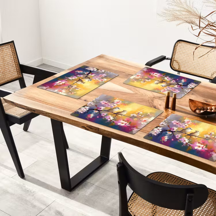 Vogels - Bloemen - Roze Placemat vinyl groot -zzsfeer4_Kitchenyeah-website