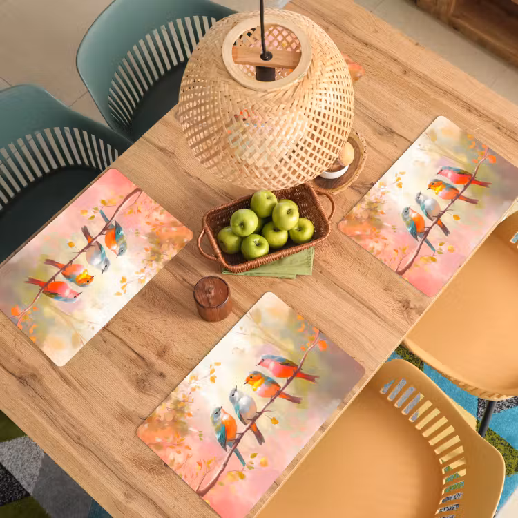 Vogels - Kleurrijk - Tak Placemat vinyl groot -zzsfeer5_Kitchenyeah-website
