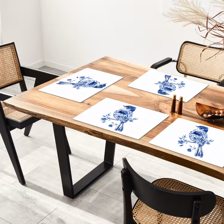 Vogel - Delfts blauw - Illustratie - Bloemen Placemat vinyl groot -zzsfeer4_Kitchenyeah-website