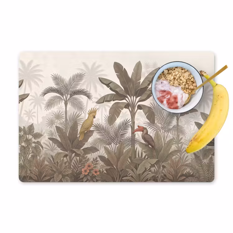 Vogel - Jungle - Tropisch - Illustratie - Groen Placemat vinyl groot -zzzproduct_Kitchenyeah-website