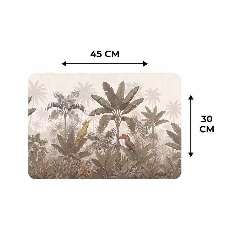 Vogel - Jungle - Tropisch - Illustratie - Groen Placemat vinyl groot -specs
