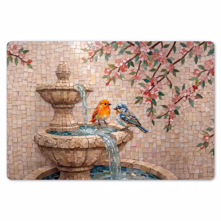 Vogel - fontein - mozaiek - kleurrijk - dieren Placemat vinyl groot -zzsfeer1_Kitchenyeah-website