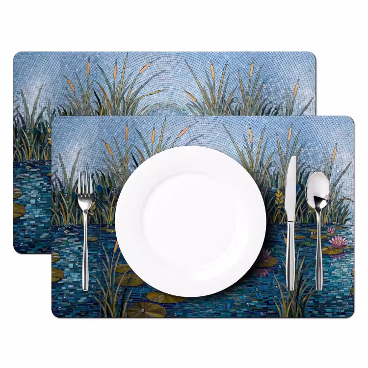 Vogel - Water - Natuur - Abstract - Blauw Placemat vinyl groot -zzsfeer2_Kitchenyeah-website