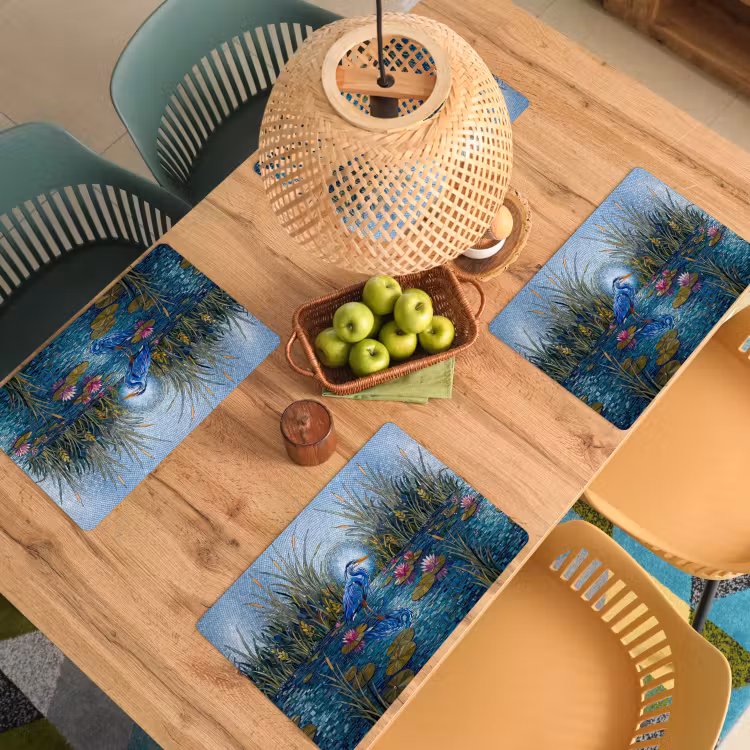 Vogel - Water - Natuur - Abstract - Blauw Placemat vinyl groot -zzsfeer5_Kitchenyeah-website