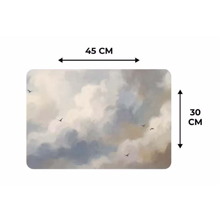 Vogel - Wolken - Natuur - Modern - Grijs Placemat vinyl groot -specs