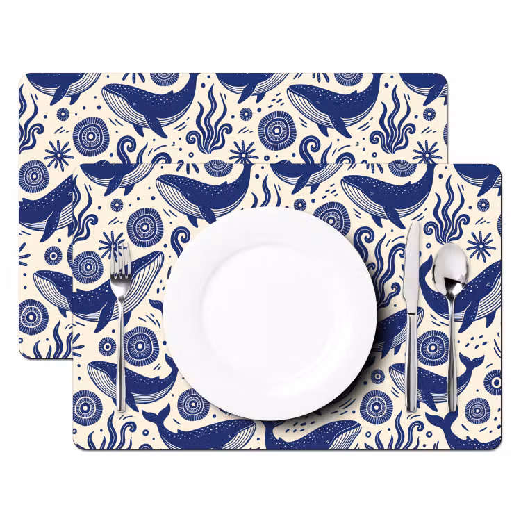 Walvis - Onderwater - Dieren - Abstract - Blauw Placemat vinyl groot -zzsfeer2_Kitchenyeah-website