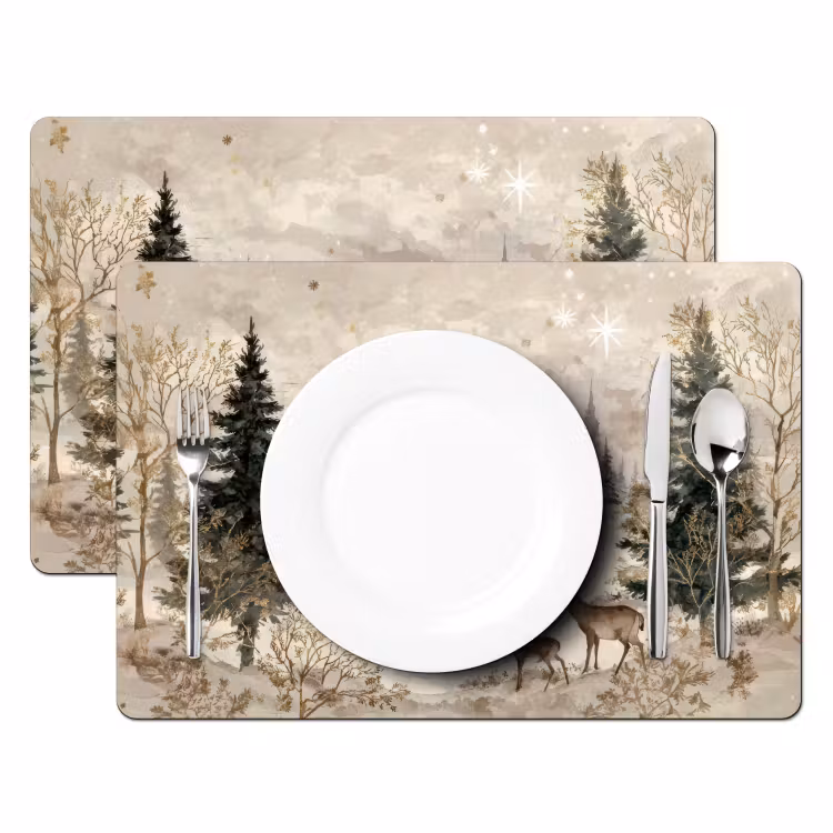 Bos - Herten - Winter - Sneeuw Placemat vinyl groot -zzsfeer2_Kitchenyeah-website