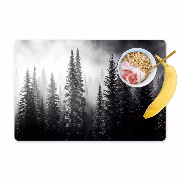 Bos - Mist - Winter - Monochroom - Natuur Placemat vinyl groot -zzzproduct_Kitchenyeah-website