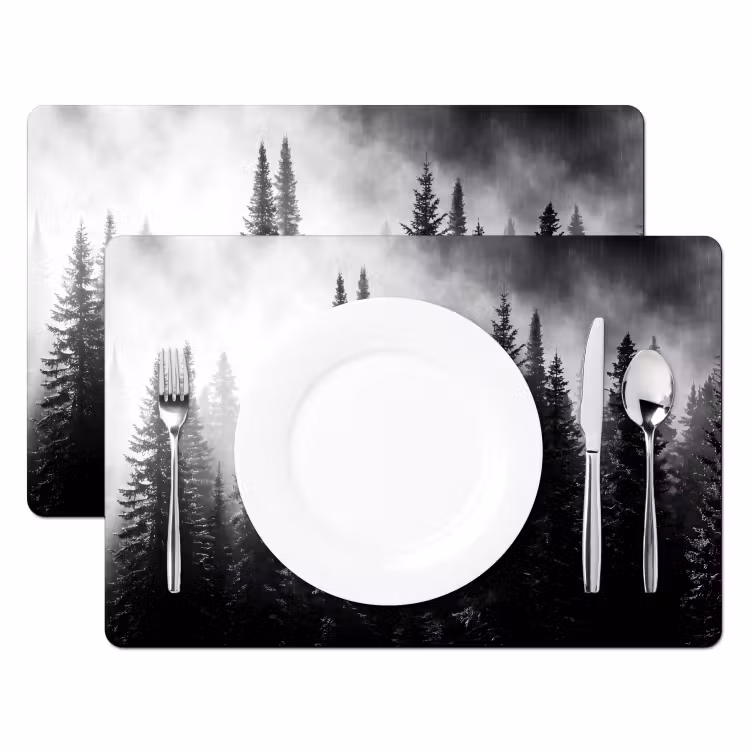 Bos - Mist - Winter - Monochroom - Natuur Placemat vinyl groot -zzsfeer2_Kitchenyeah-website