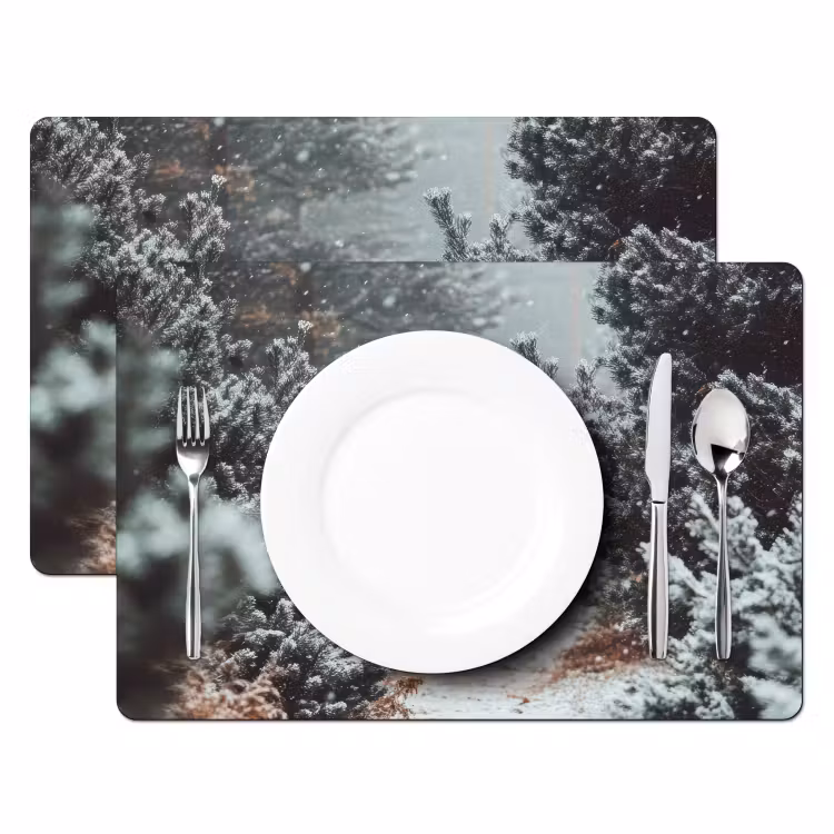 Bos - Winter - Bomen - Natuur - Pad - Sneeuw Placemat vinyl groot -zzsfeer2_Kitchenyeah-website