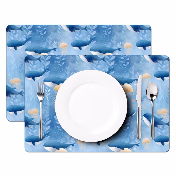 Walvissen - Oceaan - Blauw Placemat vinyl groot 368 -zzsfeer2_Kitchenyeah-website