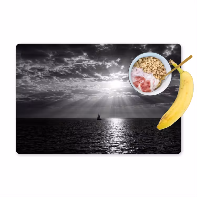 Water - Boot - Lucht - Natuur - Zwart-wit Placemat vinyl groot -zzzproduct_Kitchenyeah-website