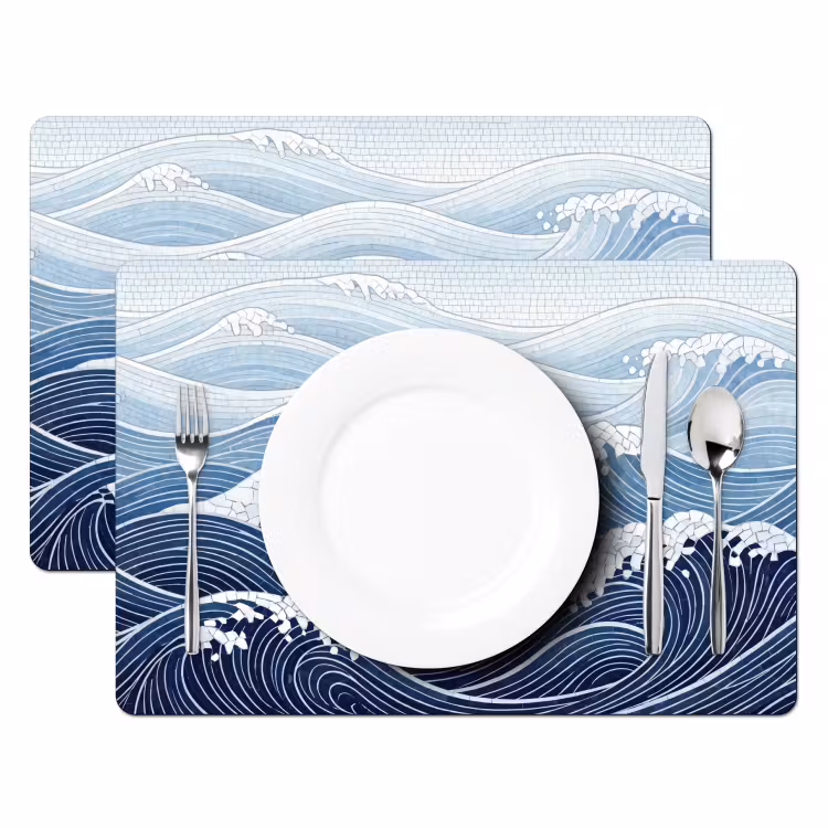 Water - Mozaïek - Landschap - Modern - Blauw Placemat vinyl groot -zzsfeer2_Kitchenyeah-website