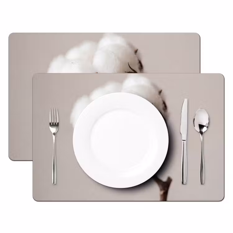 Katoenbol - Minimalistisch - Wit Placemat vinyl groot -zzsfeer2_Kitchenyeah-website