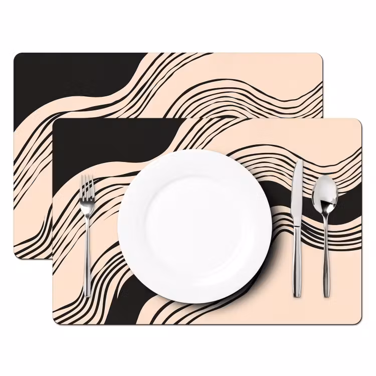 Golven - Zwart - Zandkleur Placemat vinyl groot -zzsfeer2_Kitchenyeah-website