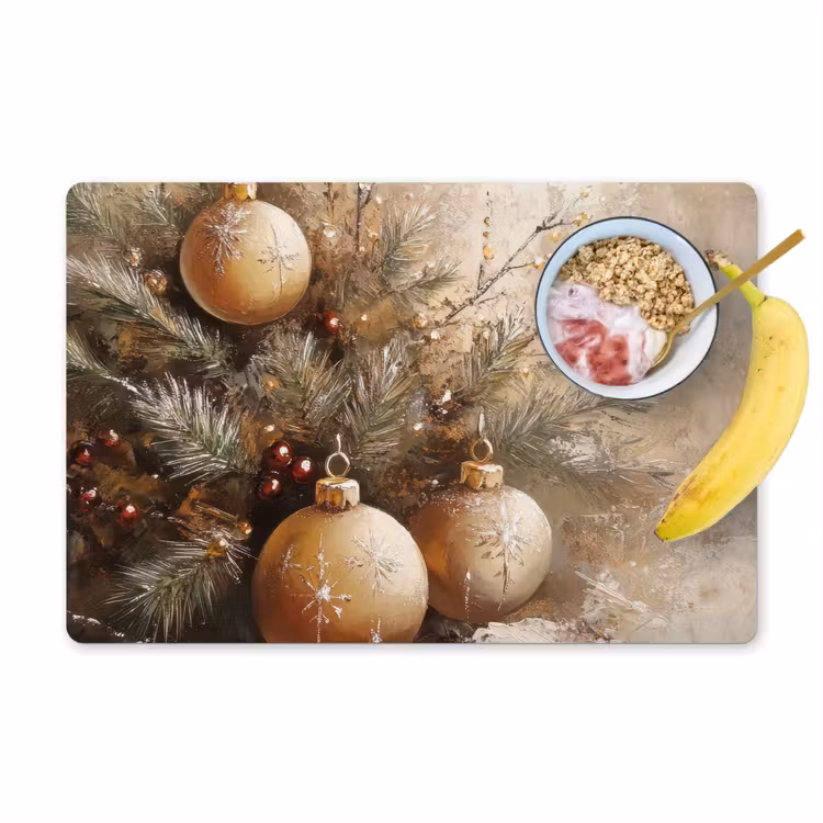 Kerst - Kerstballen - Beige - Goud Placemat vinyl groot -zzzproduct_Kitchenyeah-website