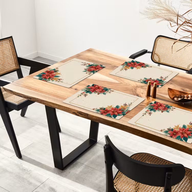 Kerst - Poinsettia - Omlijsting - Kleurrijk Placemat vinyl groot -zzsfeer4_Kitchenyeah-website