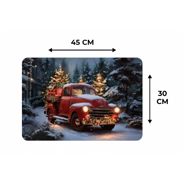 Kersttruck - Sneeuwbos - Rood Placemat vinyl groot -specs