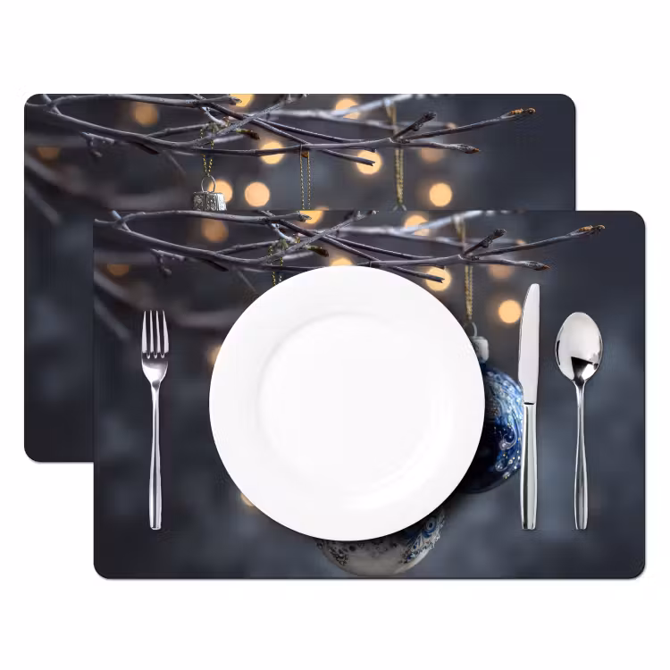 Kerstbal - Versierd - Blauw Placemat vinyl groot -zzsfeer2_Kitchenyeah-website