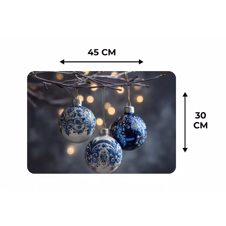 Kerstbal - Versierd - Blauw Placemat vinyl groot -specs