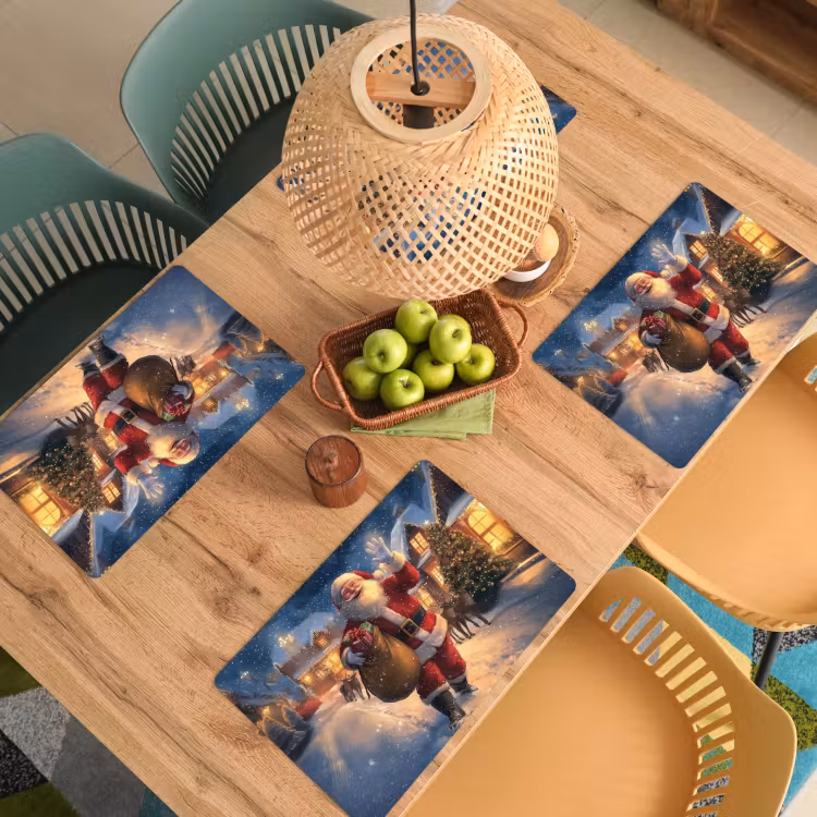 Kerstman - Dorp - Hert - Donker Placemat vinyl groot -zzsfeer5_Kitchenyeah-website