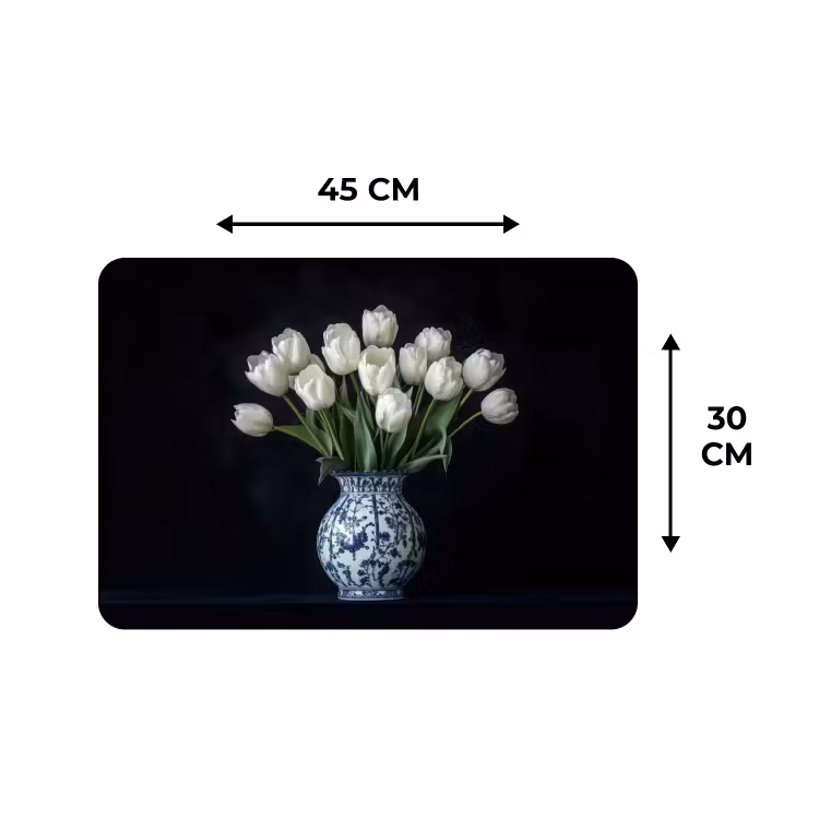 Wit - Bloemen - Tulpen - Vaas Placemat vinyl groot -specs