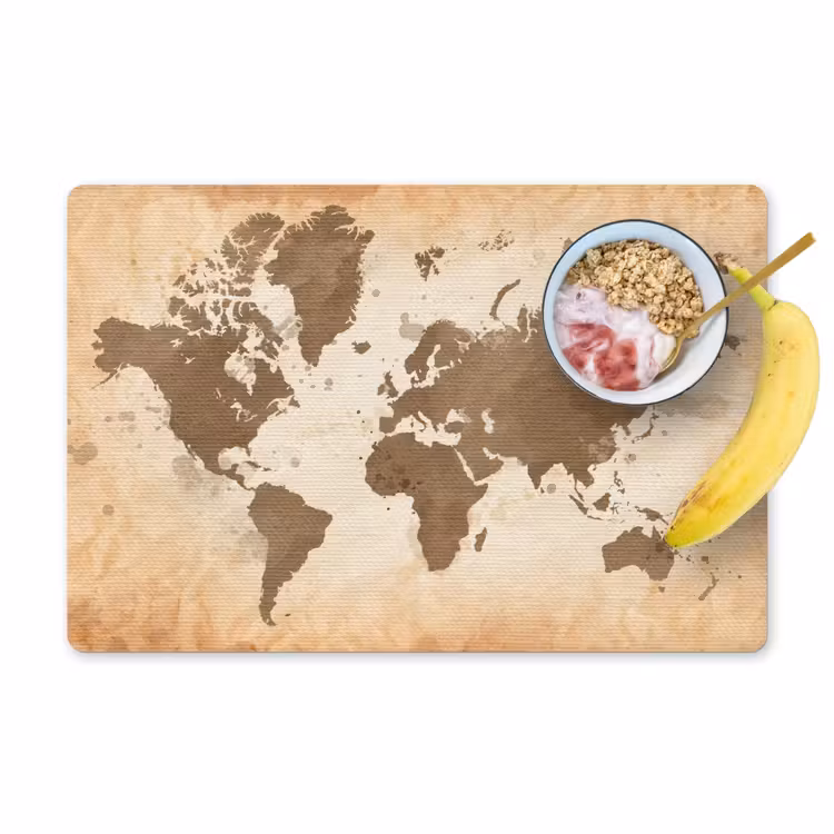 Wereldkaart - Beige - Bruin Placemat vinyl groot -zzzproduct_Kitchenyeah-website