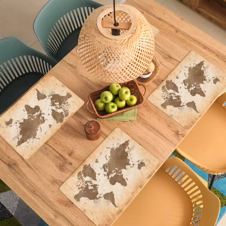 Wereldkaart - Beige - Bruin Placemat vinyl groot -zzsfeer5_Kitchenyeah-website