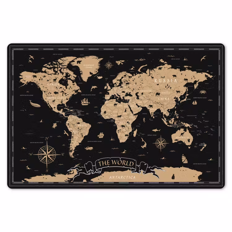 Wereldkaart - Beige - Zwart Placemat vinyl groot -zzsfeer1_Kitchenyeah-website
