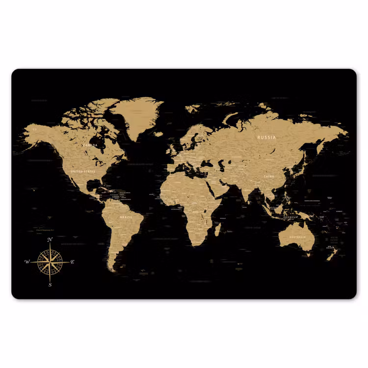 Wereldkaart - Beige - Zwart Placemat vinyl groot -zzsfeer1_Kitchenyeah-website