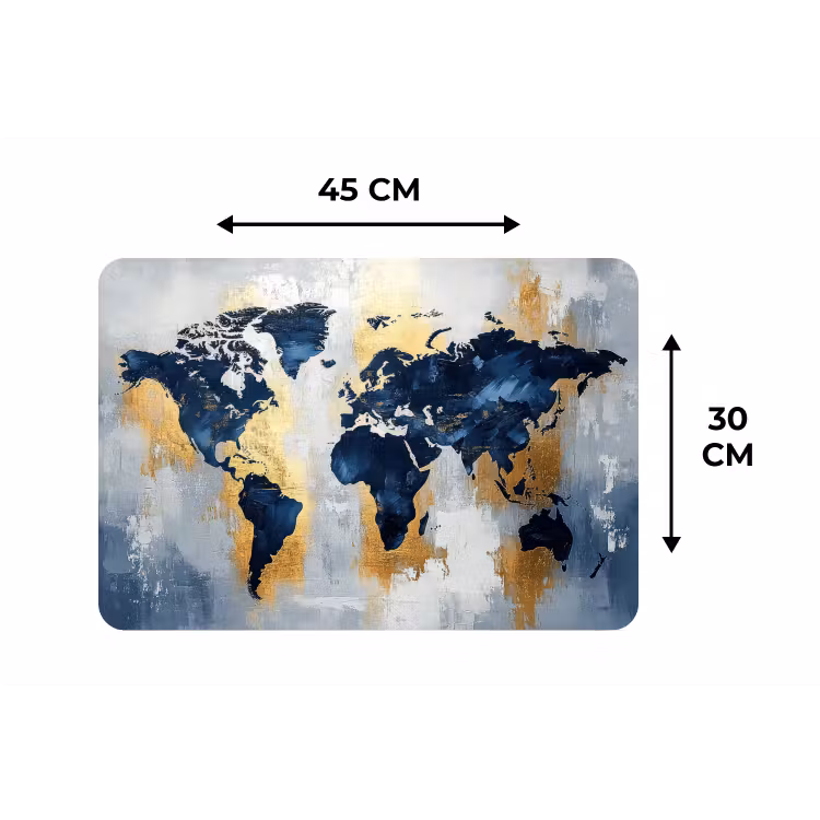Wereldkaart - Blauw - Abstract Placemat vinyl groot -specs