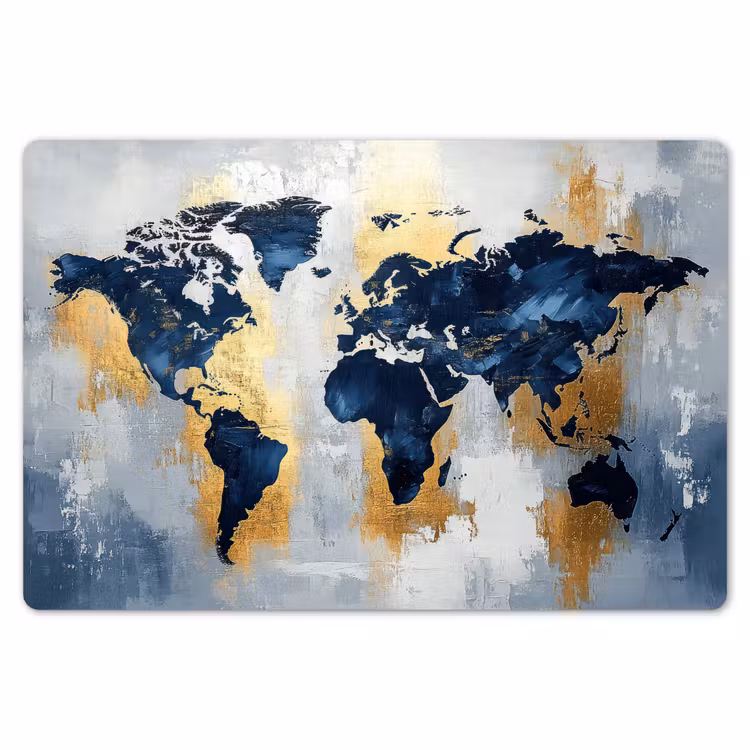 Wereldkaart - Blauw - Abstract Placemat vinyl groot -zzsfeer1_Kitchenyeah-website