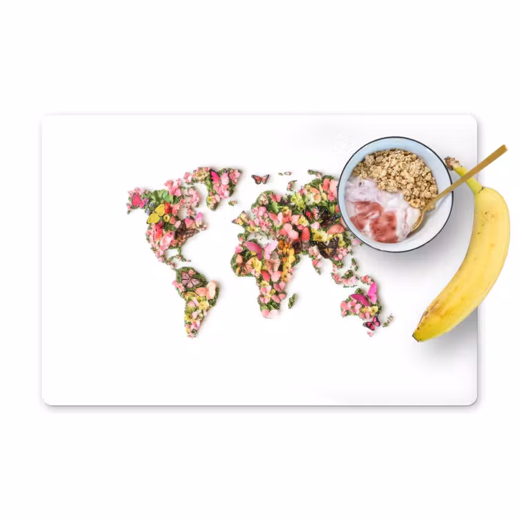 Wereldkaart - Bloemen - Felgekleurd Placemat vinyl groot -zzzproduct_Kitchenyeah-website