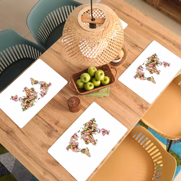 Wereldkaart - Bloemen - Felgekleurd Placemat vinyl groot -zzsfeer5_Kitchenyeah-website
