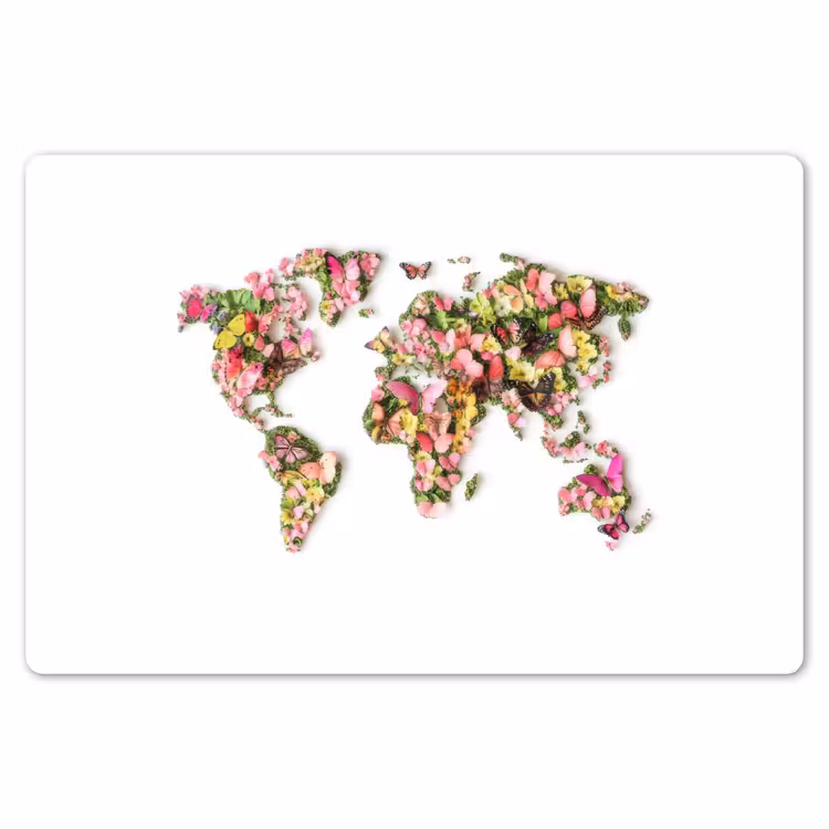 Wereldkaart - Bloemen - Felgekleurd Placemat vinyl groot -zzsfeer1_Kitchenyeah-website