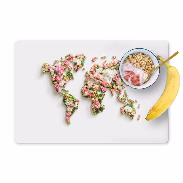 Wereldkaart - Bloemen - Subtiel Placemat vinyl groot -zzzproduct_Kitchenyeah-website