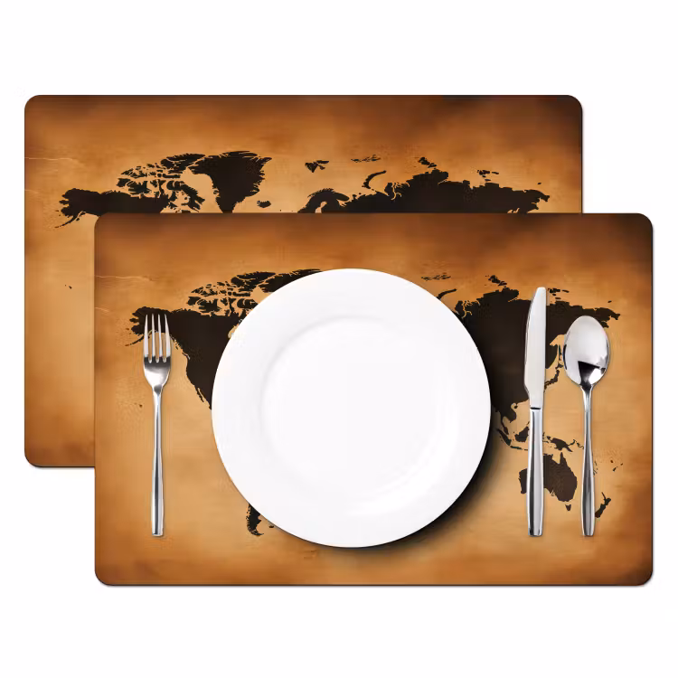 Wereldkaart - Bruin - Kaart Placemat vinyl groot -zzsfeer2_Kitchenyeah-website