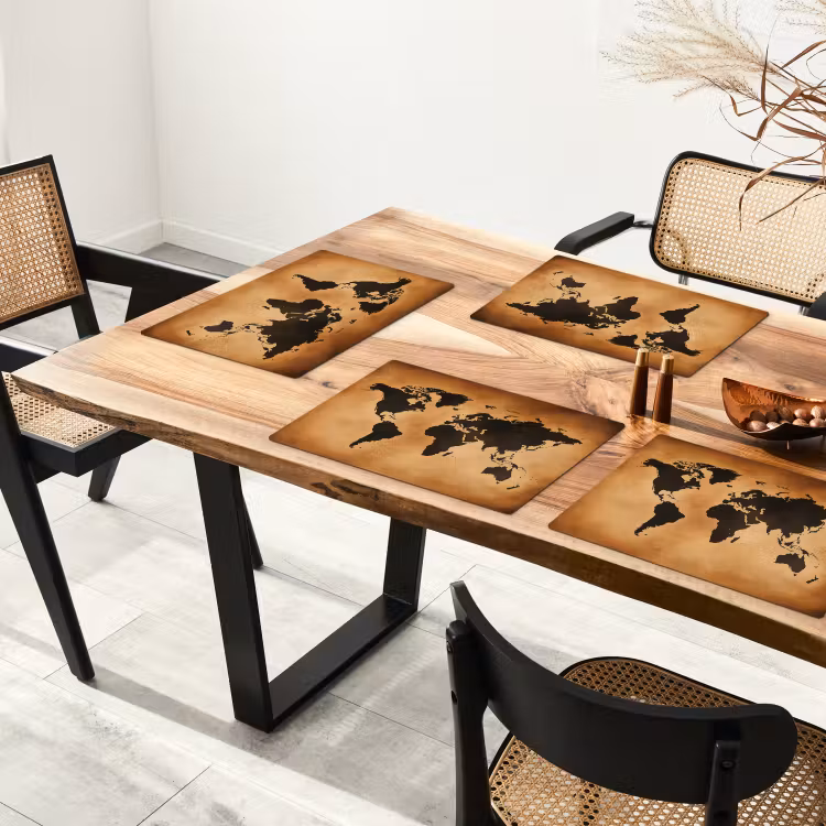 Wereldkaart - Bruin - Kaart Placemat vinyl groot -zzsfeer4_Kitchenyeah-website