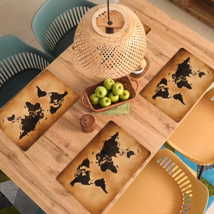 Wereldkaart - Bruin - Kaart Placemat vinyl groot -zzsfeer5_Kitchenyeah-website