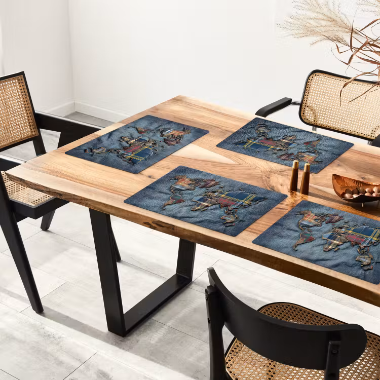 Wereldkaart - Denim - Textiel Placemat vinyl groot -zzsfeer4_Kitchenyeah-website