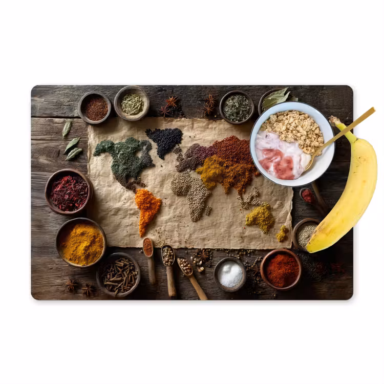 Wereldkaart - Specerijen - Kleurrijk Placemat vinyl groot -zzzproduct_Kitchenyeah-website