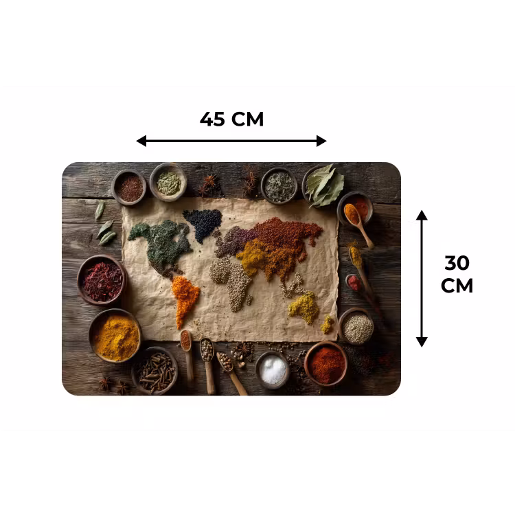 Wereldkaart - Specerijen - Kleurrijk Placemat vinyl groot -specs
