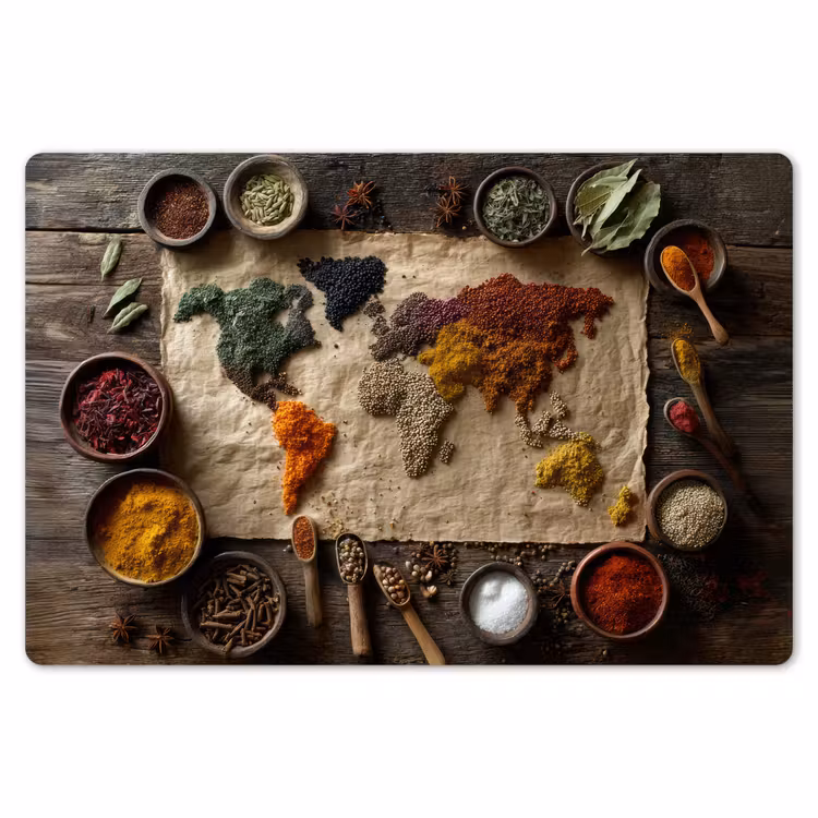 Wereldkaart - Specerijen - Kleurrijk Placemat vinyl groot -zzsfeer1_Kitchenyeah-website