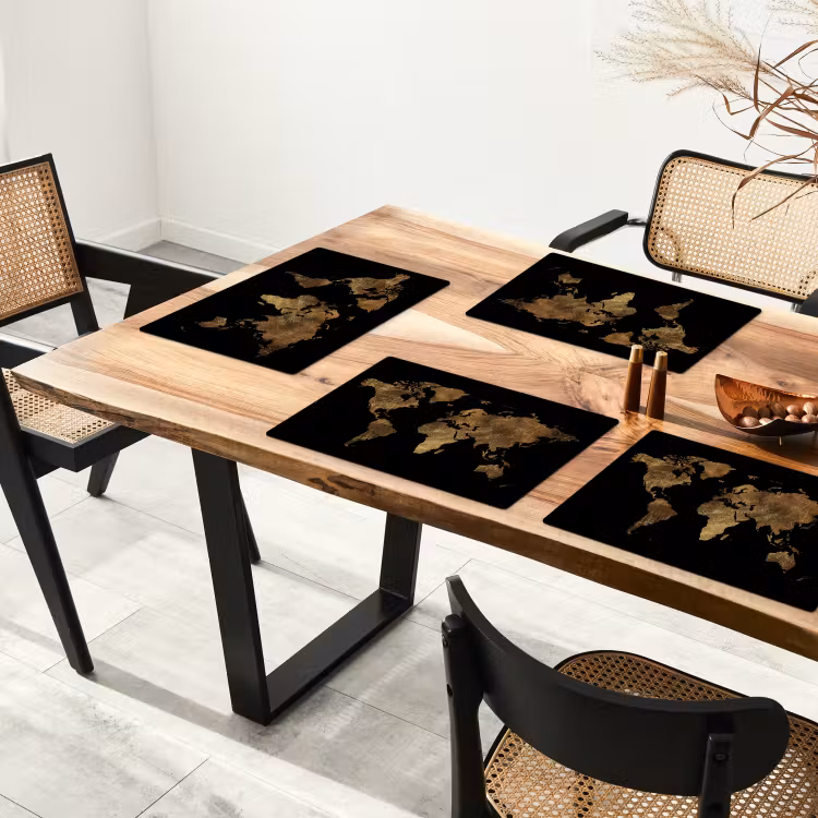 Wereldkaart - Goud - Luxe - Aarde - Zwart Placemat vinyl groot -zzsfeer4_Kitchenyeah-website