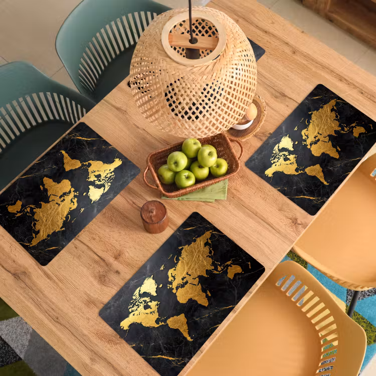 Wereldkaart - Goud - Marmer Placemat vinyl groot -zzsfeer5_Kitchenyeah-website