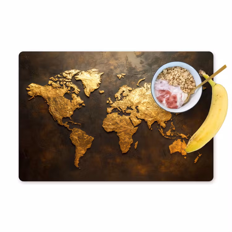 Wereldkaart - Goud - Roest Placemat vinyl groot -zzzproduct_Kitchenyeah-website