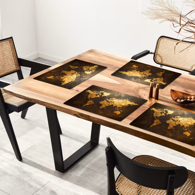 Wereldkaart - Goud - Roest Placemat vinyl groot -zzsfeer4_Kitchenyeah-website