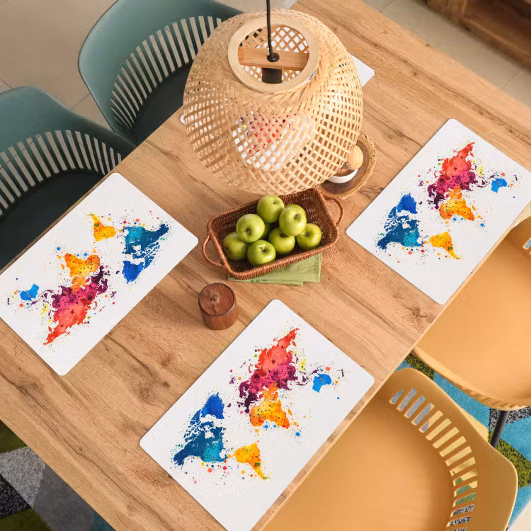 Wereldkaart - Graffiti - Kleurrijk Placemat vinyl groot -zzsfeer5_Kitchenyeah-website